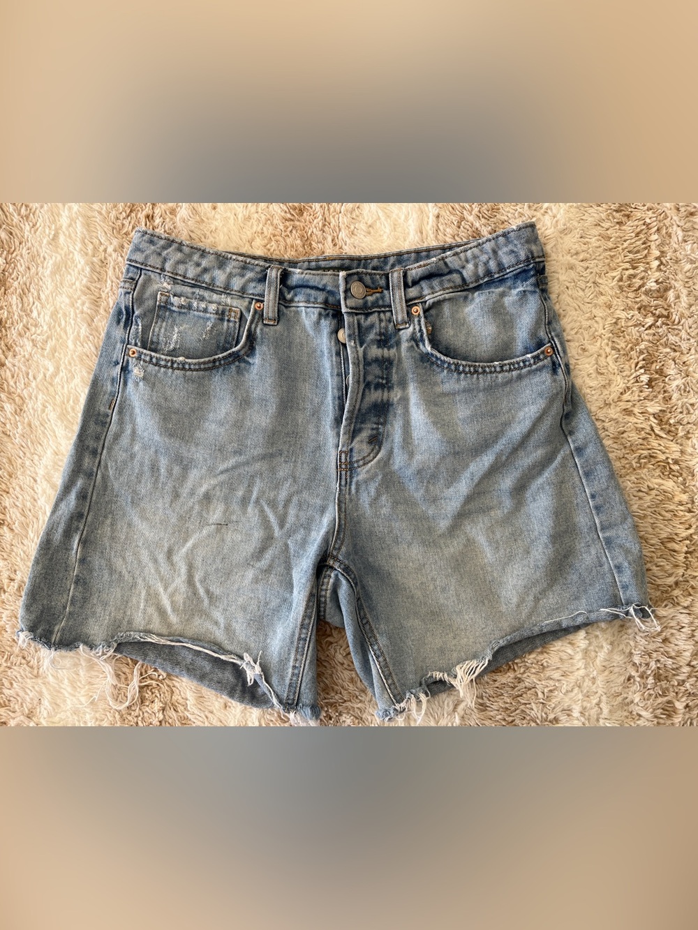 wild fable Light Blue Distressed High-Rise Denim Shorts